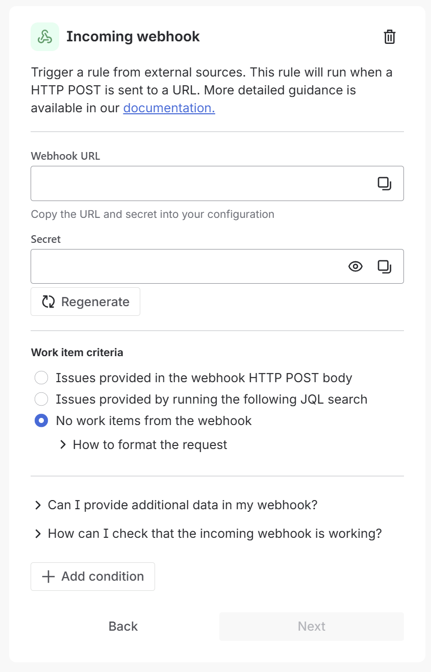 Jira Automation Incoming Webhook Configuration
